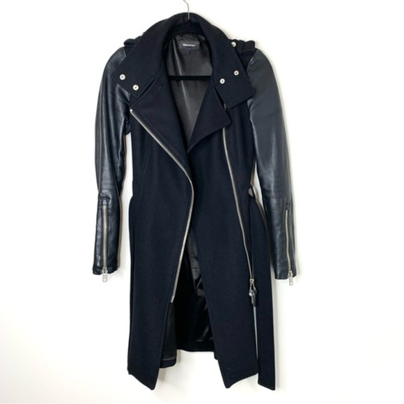 Mackage Leather & Wool Trench Coat - Picture 2 of 6
